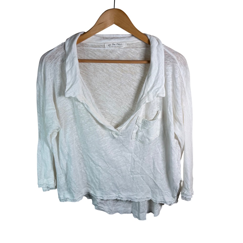 Free‎ People We The Free Top Womens Sm White Linen Cotton Boho Distressed Grunge